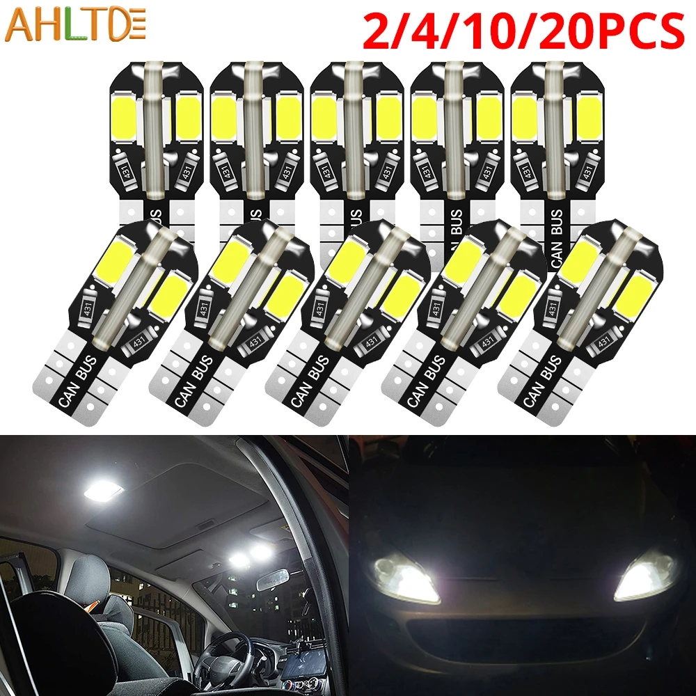 2/4/10/20PCS Car Interior Dome Reading Wedge Bulb License Plate Turn Signal Light T10 W5W Auto Trunk Lamp 5730 8SMD Led Canbus