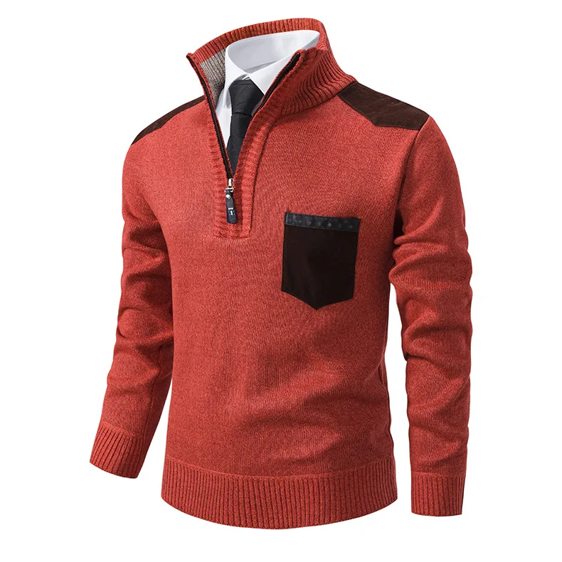 Autunno Inverno Nuovi Uomini di Moda Casual Alla Moda Sottile Lavorato A Maglia Stand Colllare Mezza Cerniera Maglioni A Righe Addensare Maglioni Più Il Formato