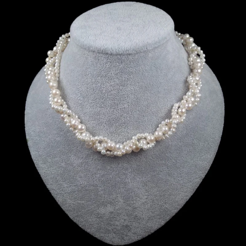 

Multi-Layer Hand-Woven Vintage 43cm White Natural 2-3mm and 7-8mm South Sea Pearl Necklace Big and Small Female Free Shipping