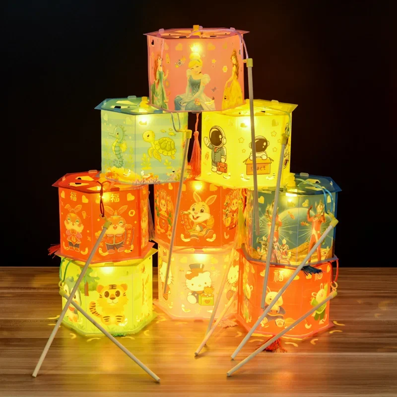 Mid-Autumn Lantern Projection Walking Lantern Handheld Diy Children\'s Spring Festival New Year\'s Day Bunny Lantern Luminous Gift