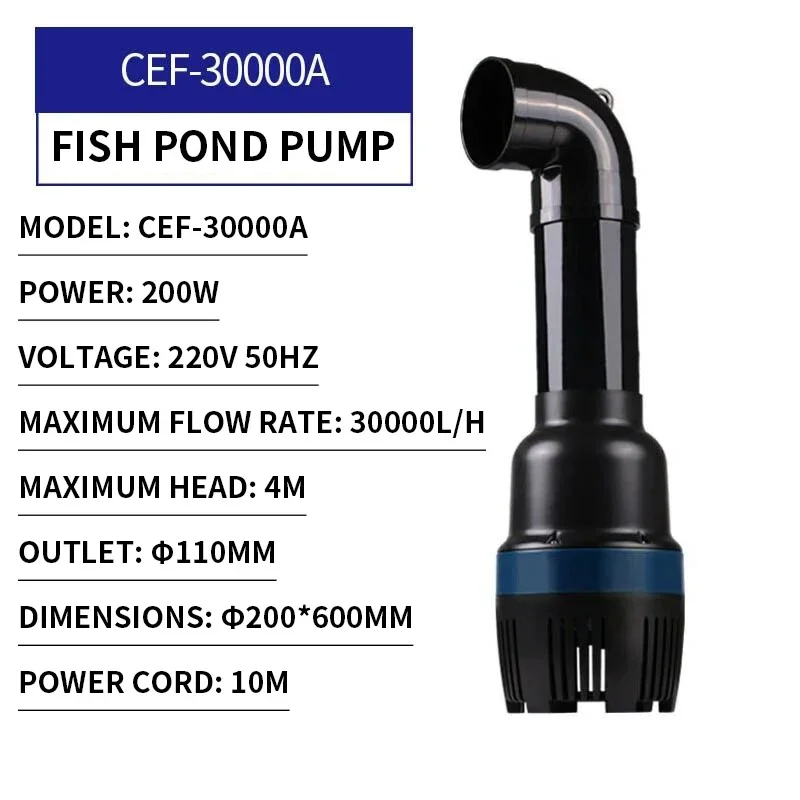 40,000 L/H Variable-Frequency Circulation Pump for Fish Ponds, 16,000 L/H High-Flow Submersible Filter Pump, Fish Pond Filter