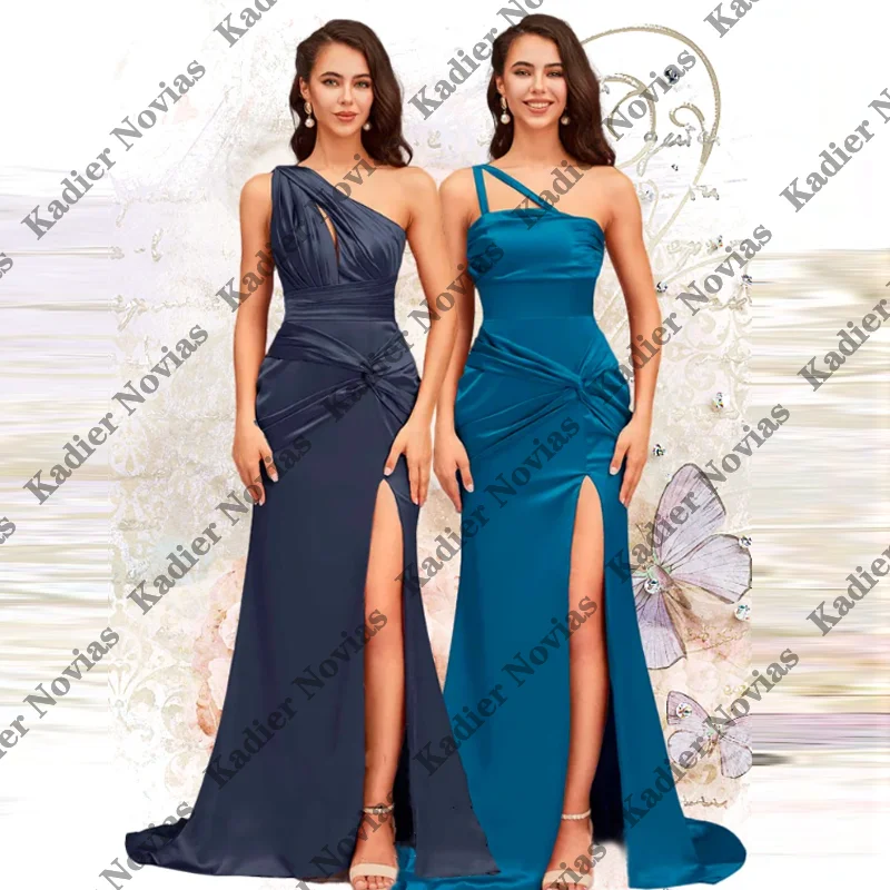 

One Shoulder Customized Long Blue Mermaid Bridesmaid Dresses Lace Up Wedding Party Dress robes invitee mariage
