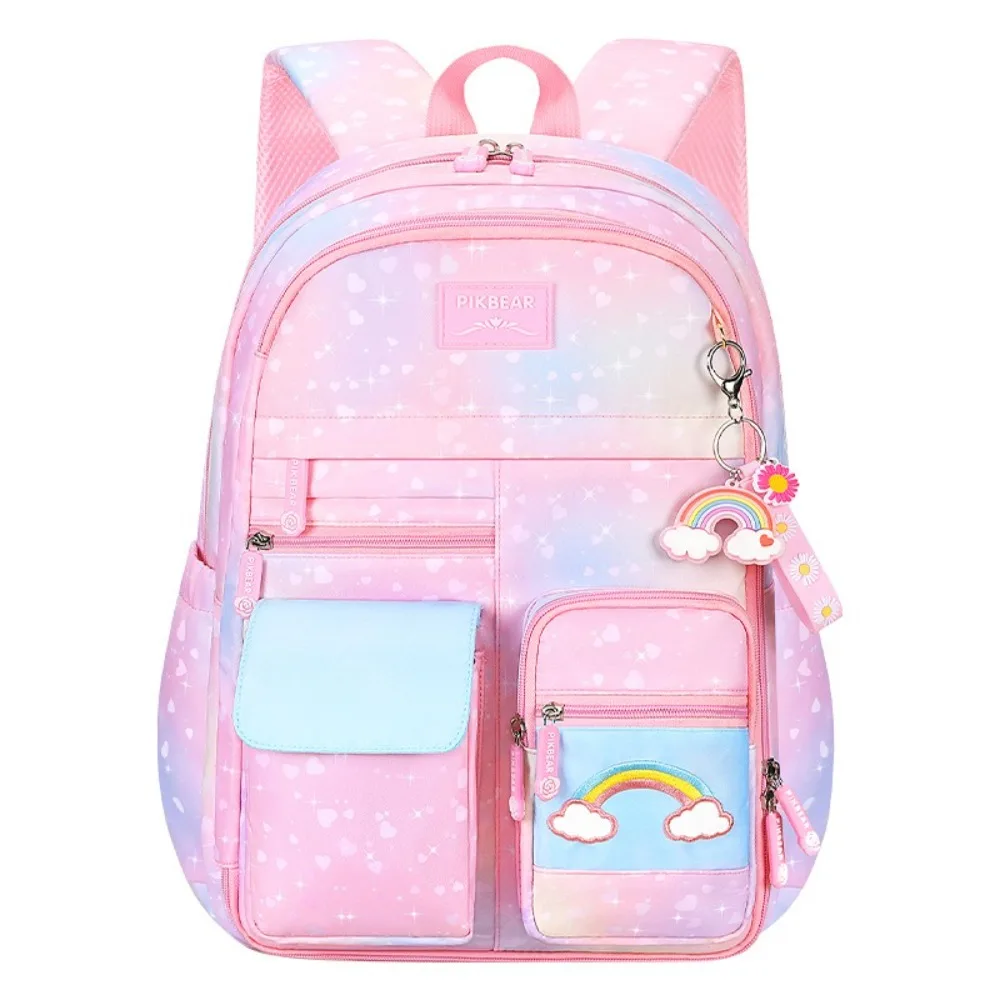 

Portable Rainbow Children Backpack Side-Open Multiple Pockets Shoulders Bag Oxford Cloth Commute Student School Bag Student