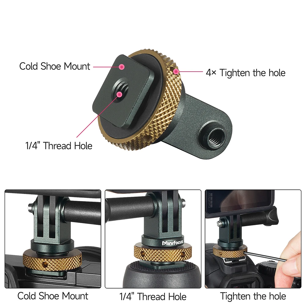 Aluminum Tripod Screw to DSLR Camera Flash Cold Shoe Mount Adapter for GoPro 10/MAX/9/8/7/6/5/4/3+/3, Hero 2018/DJI OSMO Action