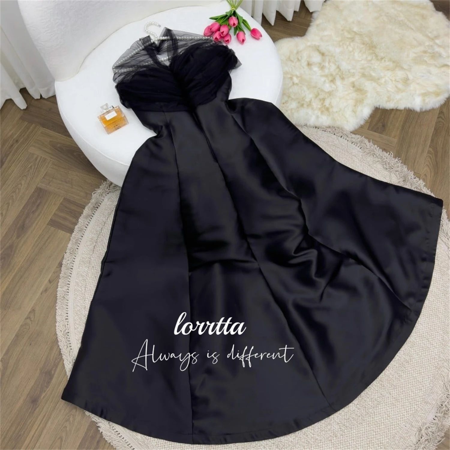 Lorrtta Satin Tailing Evening Dress Black Elegant Womens Party Dresses Woman Prom Wedding Sharon Happy Graduation فساتين سهرة