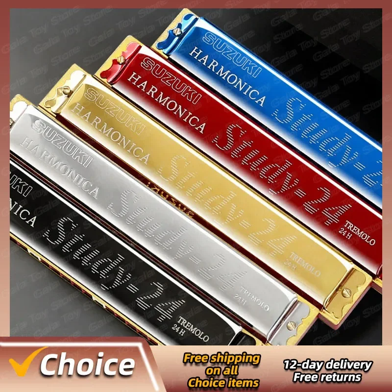 24 Hole Harmonica Tremolo Suzuki Mouth Organ Gaita Jew\'s Harp With Case Music Instrument Key C Blues Synthesizer Professional