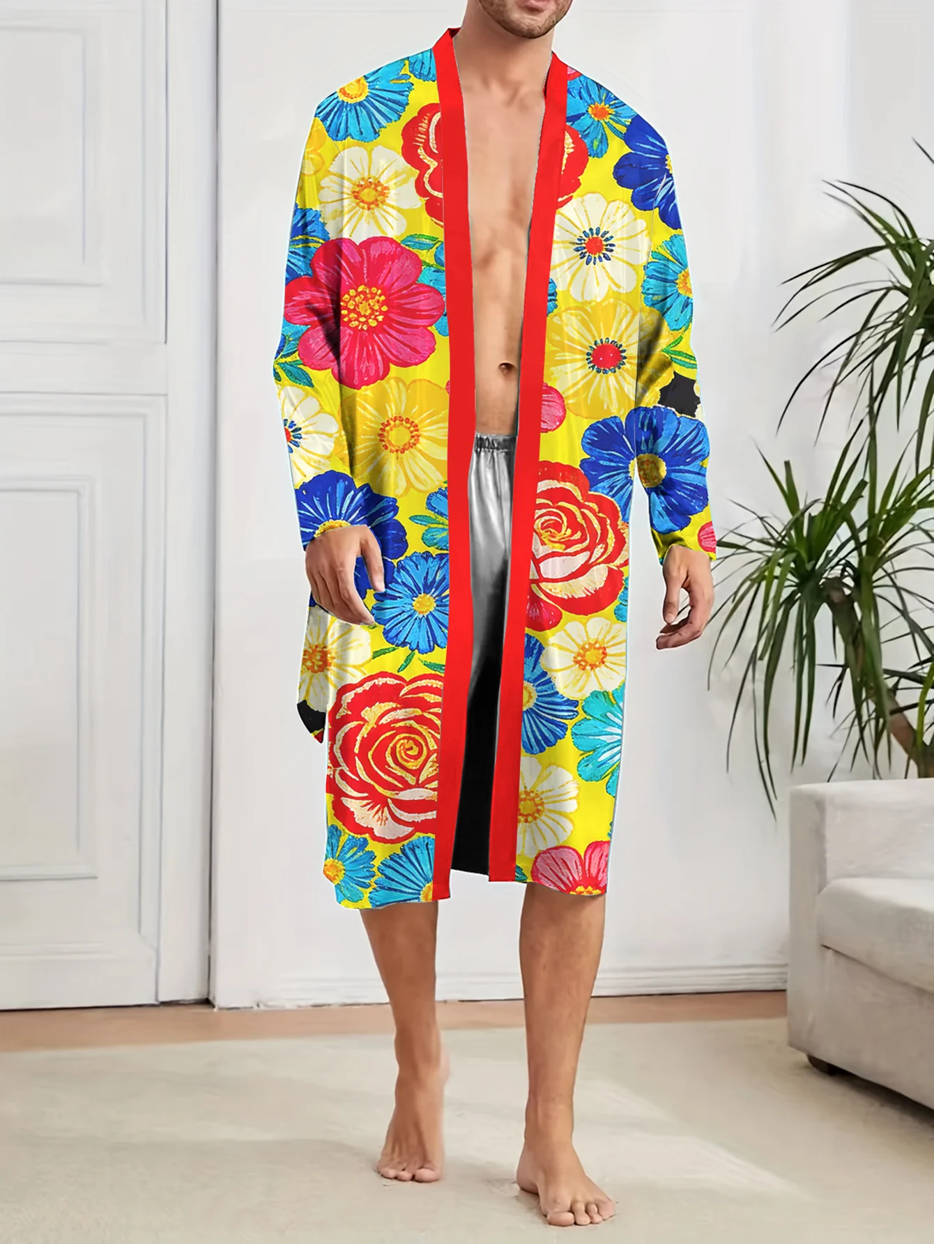 

New Men's Fashionable and Comfortable Home Bathrobe, Fast Drying and Non Fading Digital Printed Casual and Fun Robe