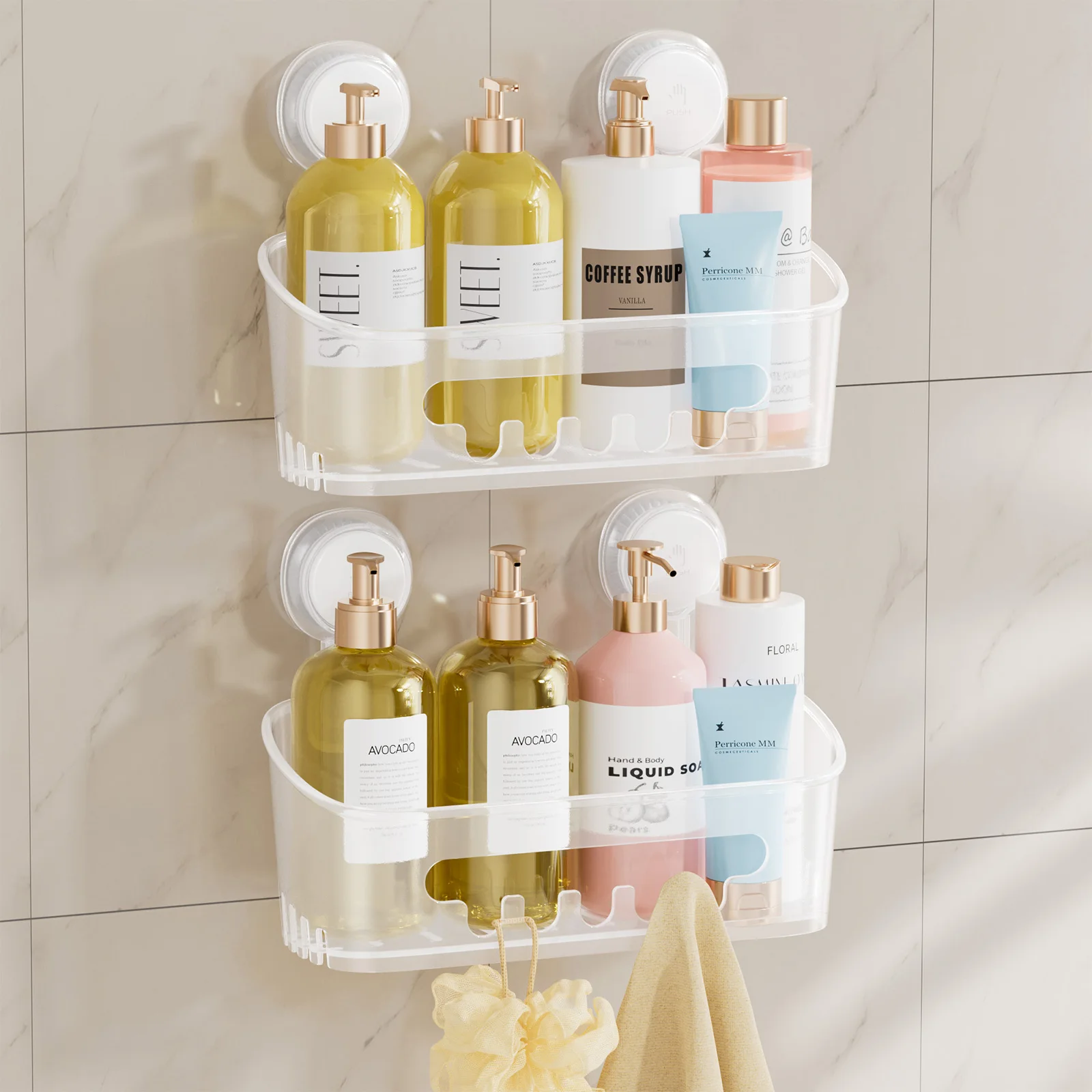 

TAILI Frosted Clear Shower Shelf Suction Cup Bathroom Organizer, Removable Shelves for Shampoo Storage for Bathroom