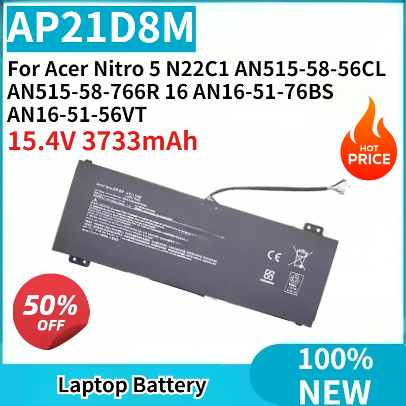 

New Laptop Battery AP21D8M 3733mAh Replaceable for Acer Nitro 5 N22C1 AN515-58-56CL AN515-58-766R 16 AN16-51-76BS AN16-51-56VT