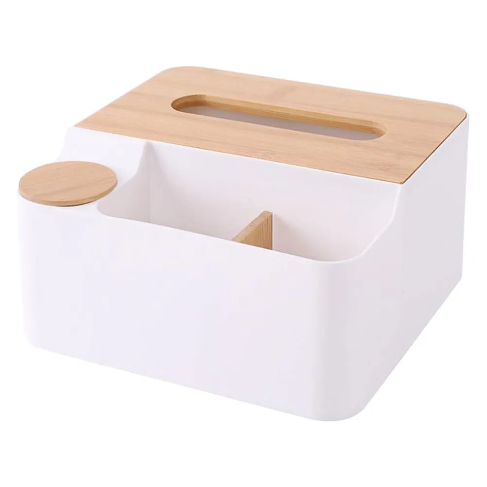 

Multi-compartment Tissue Box Storage White Desk Organizer Cotton Swab Remote-control Tea Table Container Environmental Material