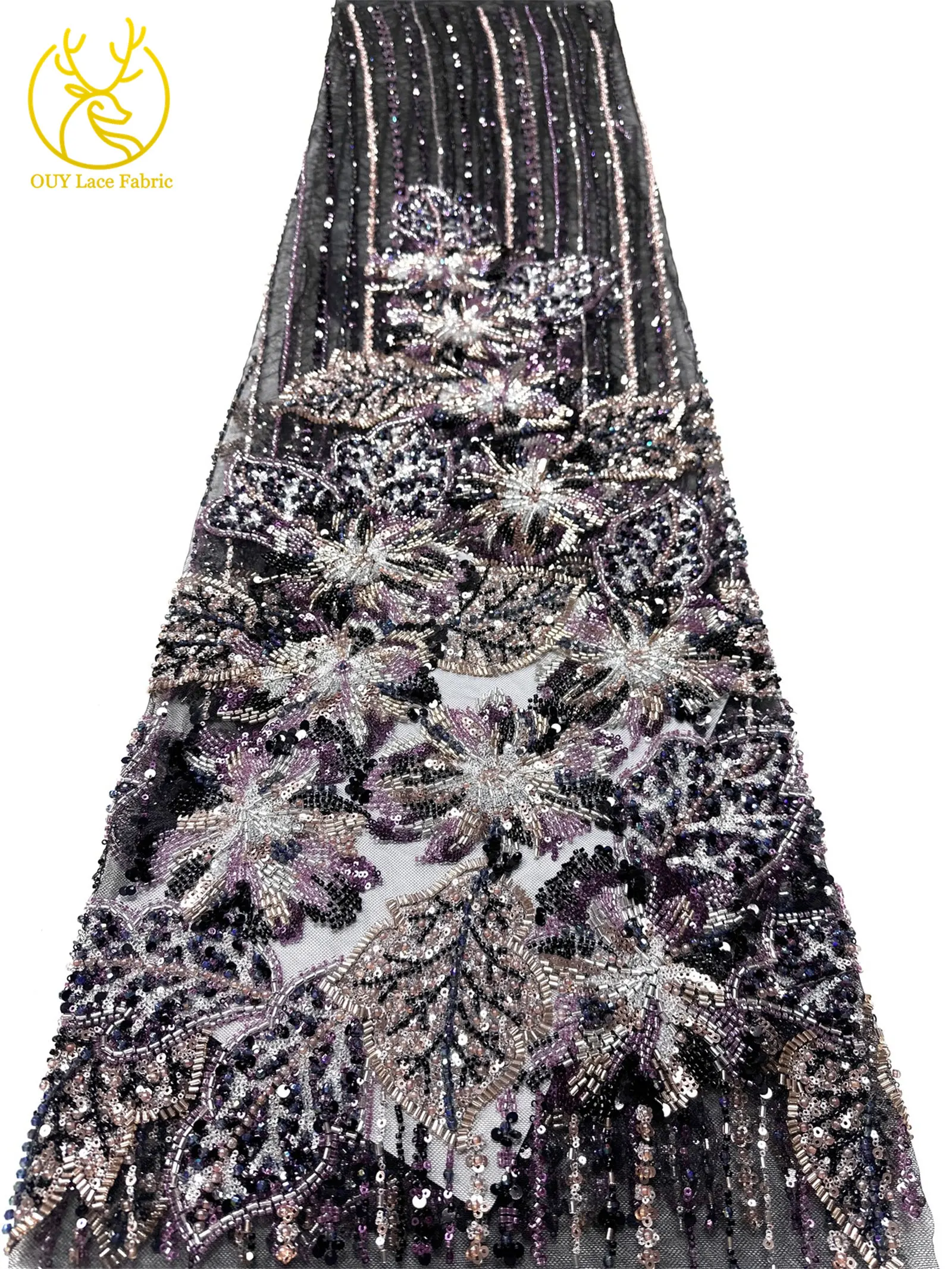 Haute Couture Afrikanischer Schwer Perlenverzierter Spitzenstoff 2026 Hochwertige Französische Pailletten-Spitze Nigerianischer Spitzenstoff für Party- und Hochzeitskleider – Detail 24