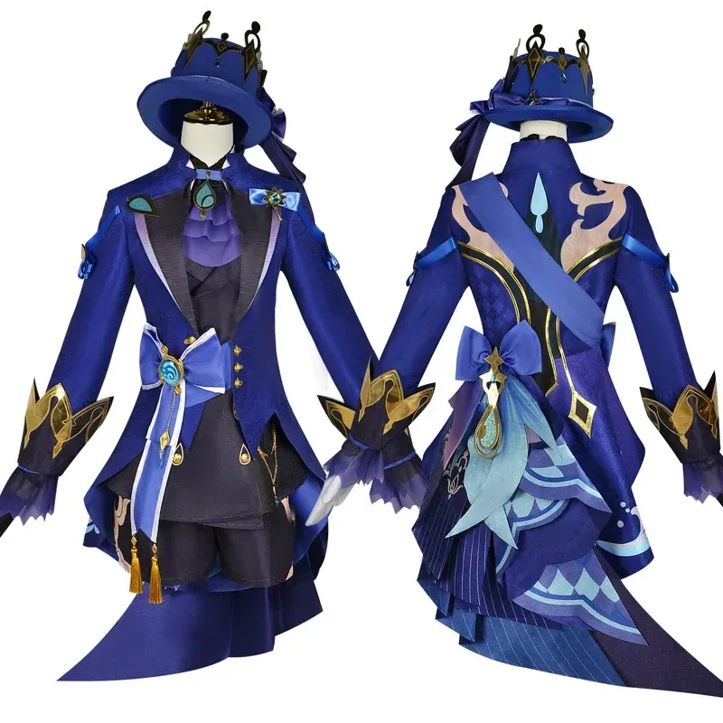 

ss23Focalors Косплей Костюм Furina Парик Игра Genshin Impact Fontaine Бог Справедливости Синяя Униформа Vision Hat Гидро Браслет Ousia