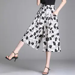 2023 New Summer Casual Printing Chiffon Elastic Waist Wide Leg Women Clothes Elegant Geometric Loose High Waist Pants