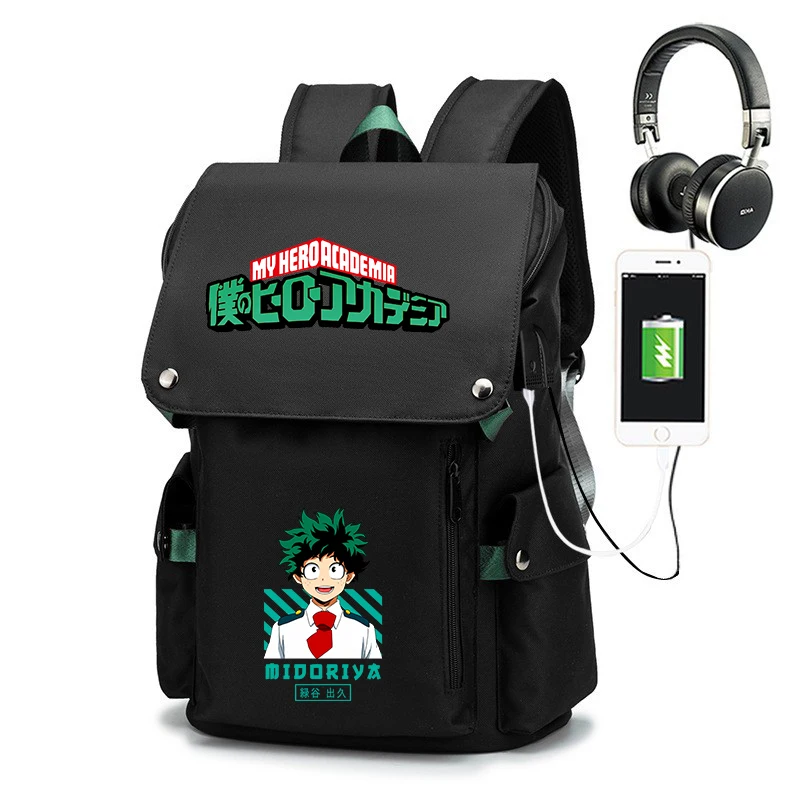 

Durable Anime School Backpack My Hero Academia Midoriya Print Large Capacity Boys Travel Rucksack