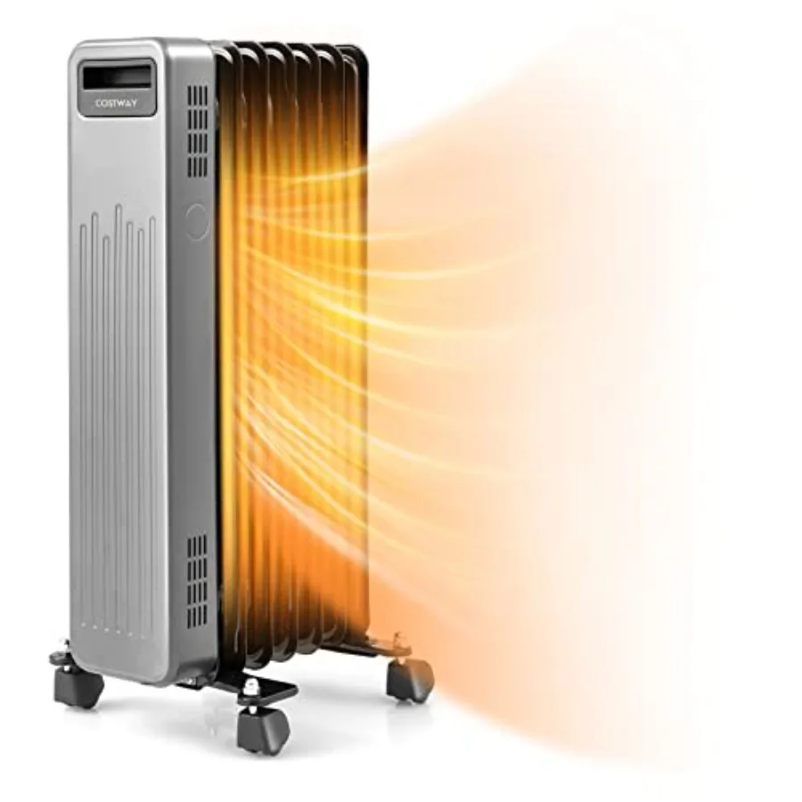 

COSTWAY Oil Filled Radiator Heater 1500W Portable Electric Oil Heater with Universal Wheels 3-Level Heat Settings Tip-Over and