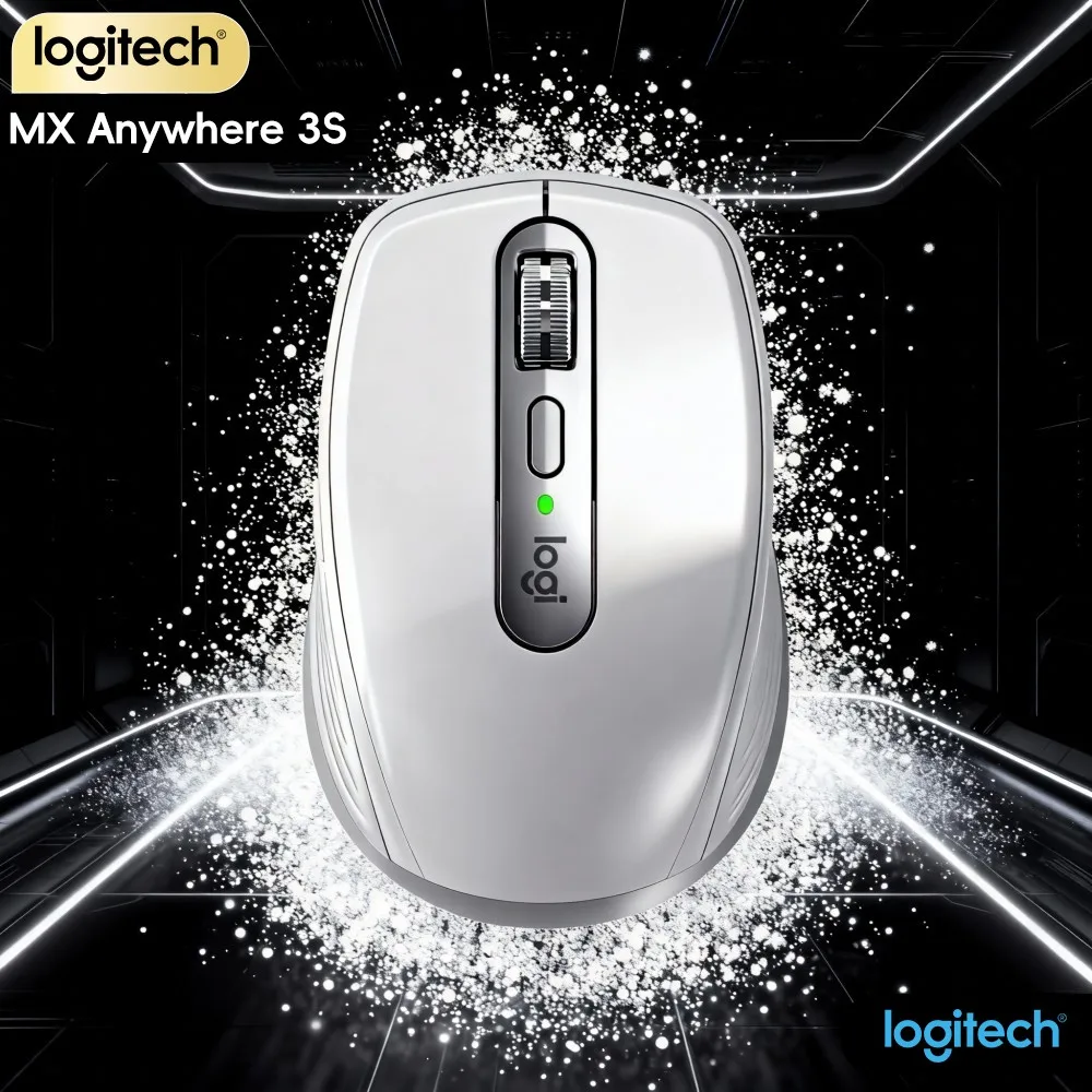 Compact Logitech MX Anywhere 3S Mouse - 8K DPI Glass Tracking, Magspeed Scroll, Silent Click, 3-Device Sync, USB-C Charging