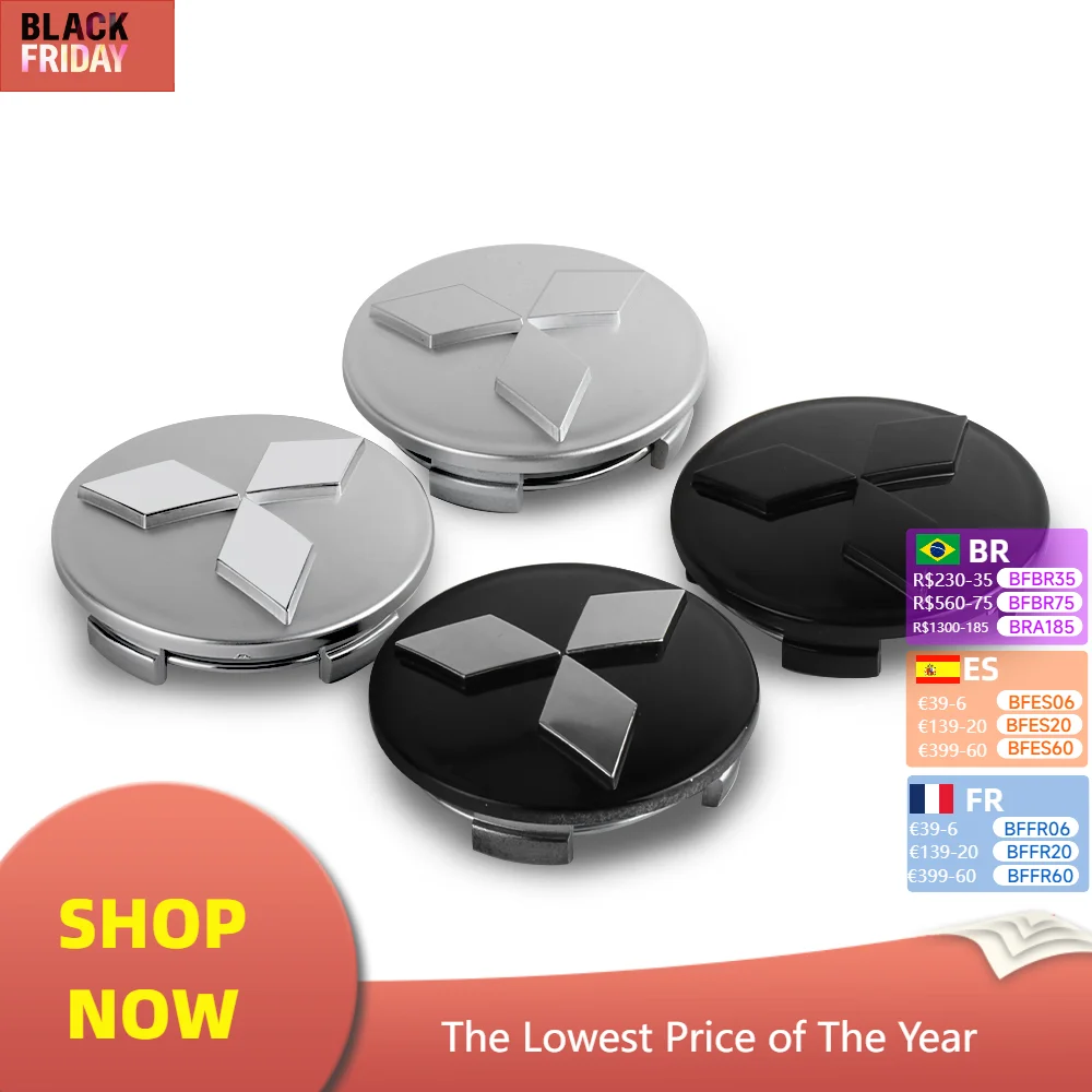 Original 4pcs 60MM Wheel Center Caps Logo Hub Covers Badge Emblem For Mitsubishi Ralliart Pajero Lancer EX Outlander Competition