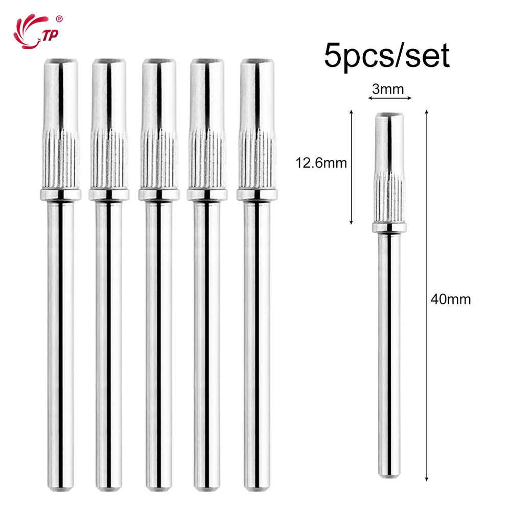 TP 5pcs 3mm Mandrel Bit For Nail Sanding Bands Stainless Steel Manicure Sandpaper Ring Holder 3/32'' Nail Drill Accessories