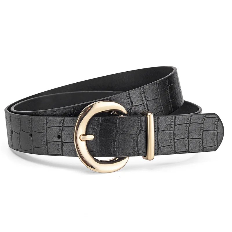 Cinturones con hebilla dorada Retro con patrón de cocodrilo, cinturones versátiles a la moda para mujer, faldas vaqueras informales, cinturón para mujer de 105cm
