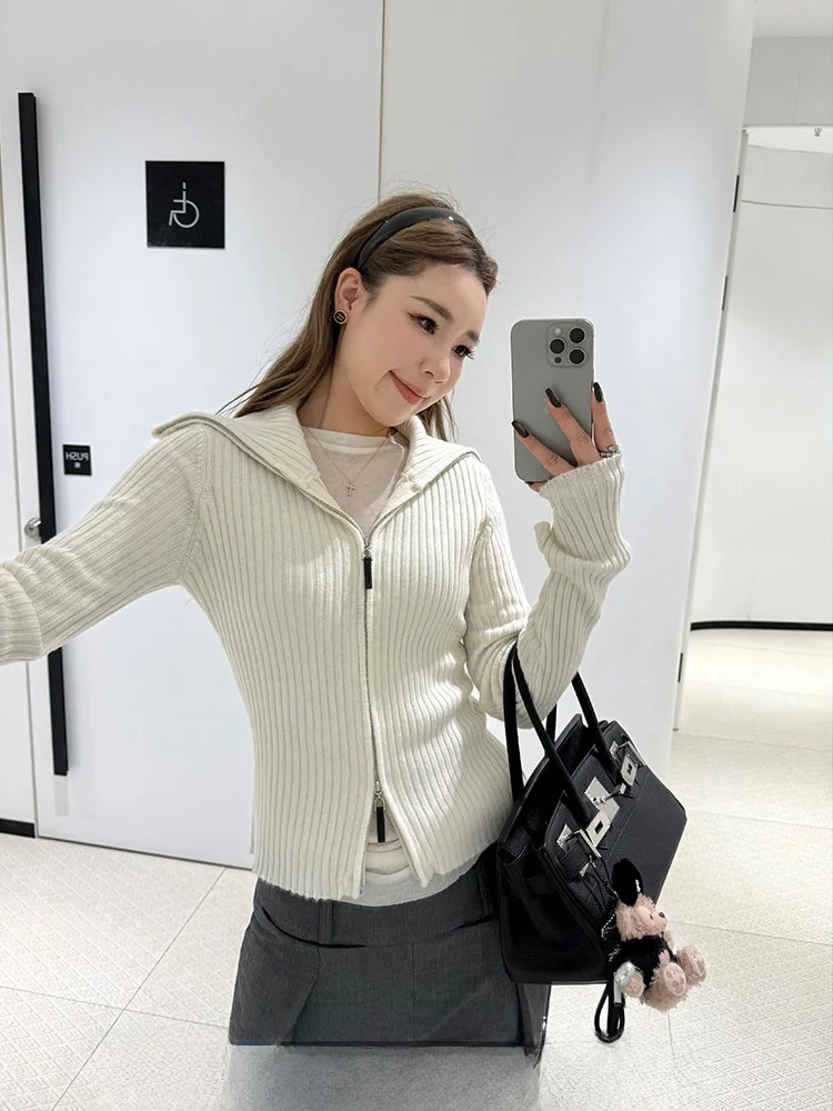 

Xzichic Nordic Simple Woolen Cardigan Women's Slim Fit Long Sve Zipper Closure Warm ort Coat Casual Sle Knitted Sweater