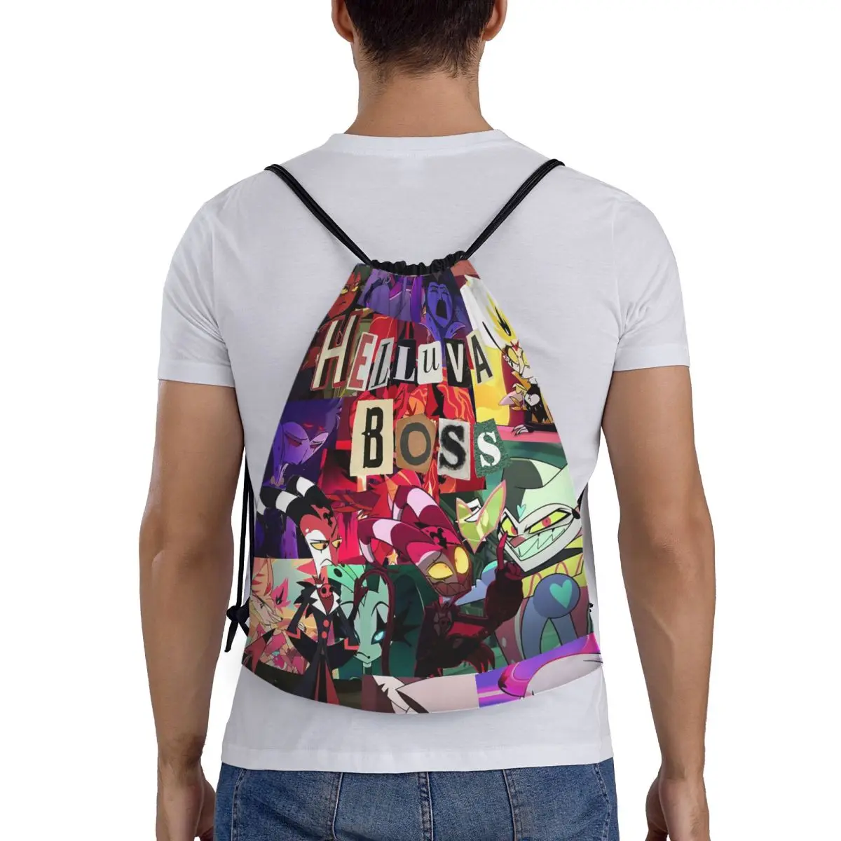 

Рюкзаки с героями мультфильмов Helluva Boss, многофункциональные портативные сумки на шнурке, сумка для мелочей, сумки для книг для мужчин и женщин, школьные