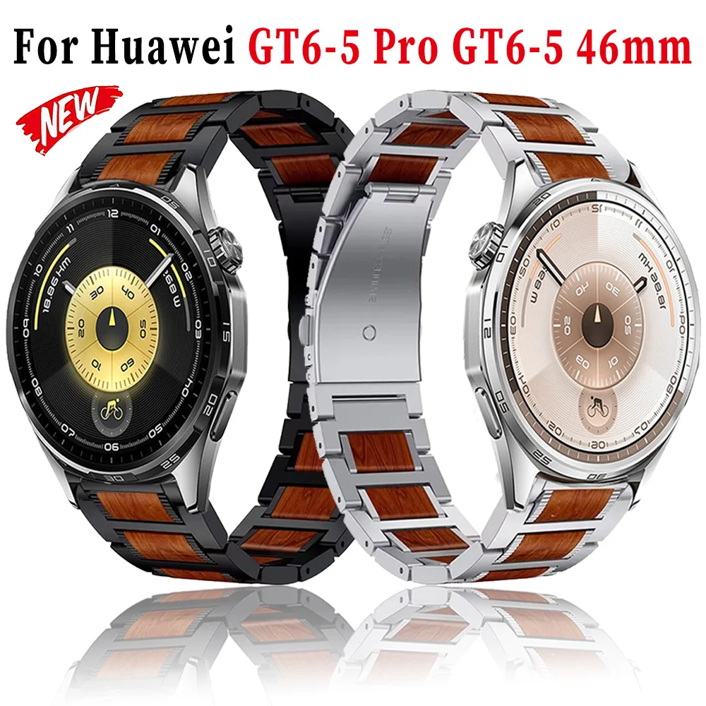 22mm Metall-Rosenholz-Armband für Huawei Watch GT6 Pro GT6-5-4 46mm, bequemes Holzarmband für Huawei Watch GT Runner 2 Ultimate 2