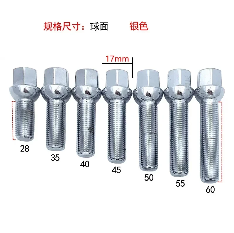 20pcs Extra Long Bolts Lug Bolts M12x1.5 Hex 17mm Ball Seat Thread Lenght 24/26/28/30/33/35/39/40/45/50/55/60mm