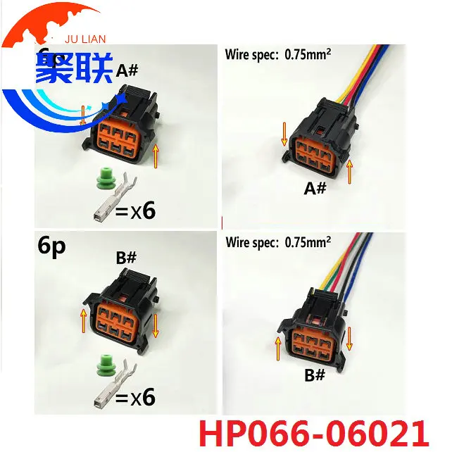 1Set 6Pin HP066-06021 Automotive Headlamp Plug 6P Wiring Harness Sealed Waterproof Connector Socket HP06606021