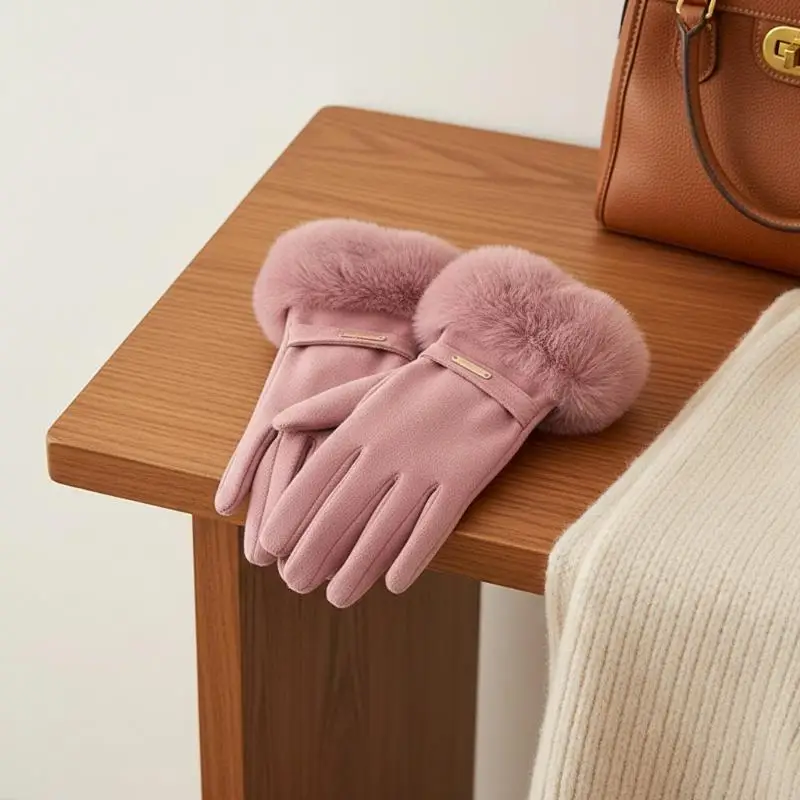 Die warmen Winterhandschuhe für Damen sind winddicht und kältebeständig, haben ein dickes Futter aus Kunstfell und sind als Touchscreen-Handschuhe geeignet. – Detail 10