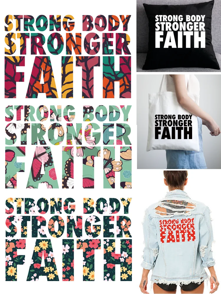 STRONG BODY STRONGER FAITH Clothing patches vinyl stickers iron on transfer stripes appliques