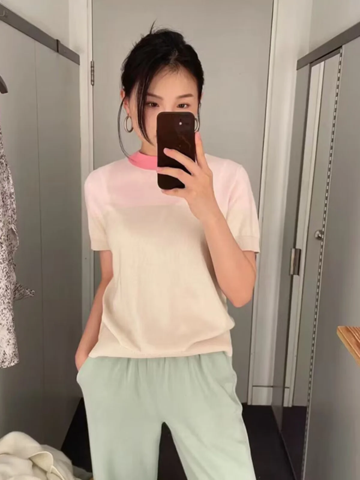 

C Home Women's Casual Stripe ort Sve T-irt Low round Ne Pullover Commute Sle Summer New Arrival Color