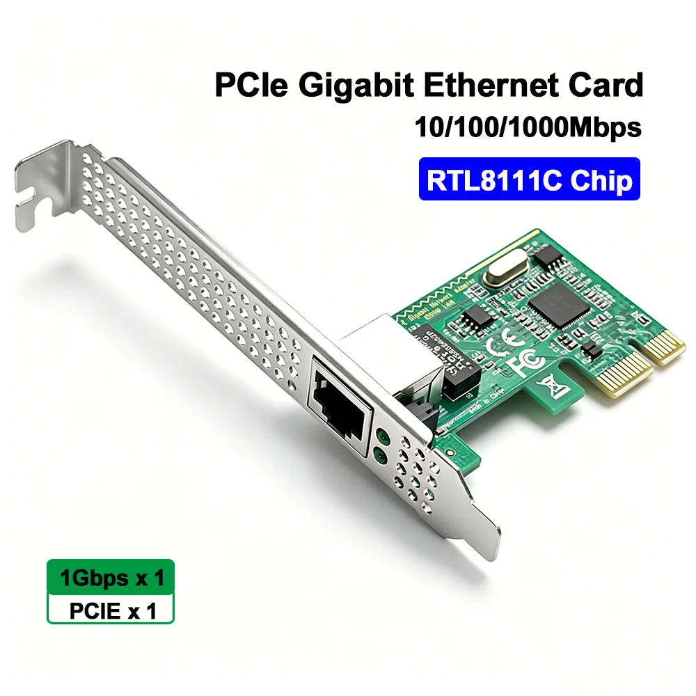 

1Gbps PCIe to RJ45 Gigabit Ethernet single port suitable for desktop computer PCI-E interface RJ45 RTL8111C LAN controller card