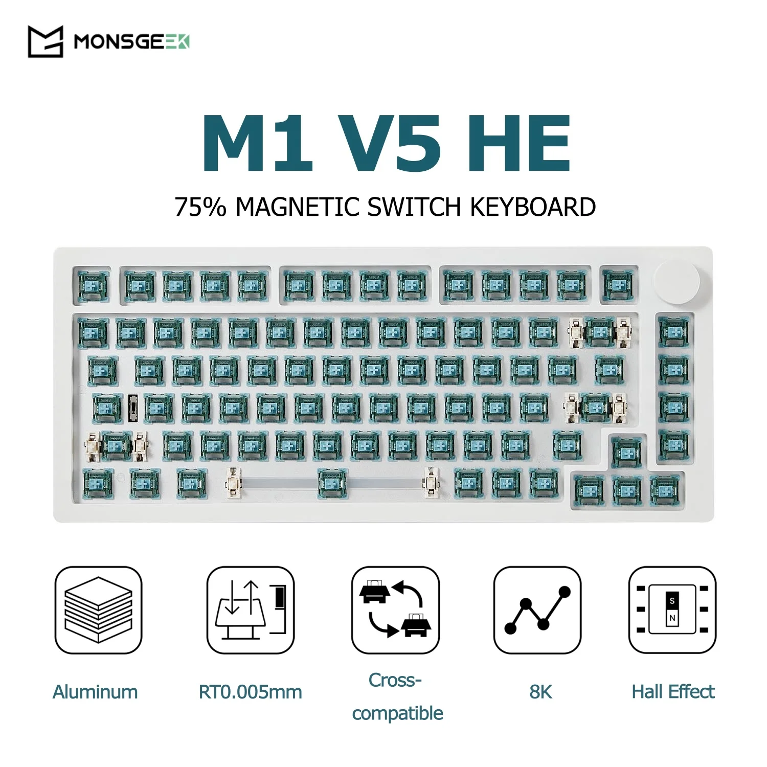 MonsGeek M1 V5 HE Kit de Teclado DIY 75% ANSI com interruptor magnético RT0.005mm 8K Taxa de Polling RGB Alumínio CNC Kit Barebone