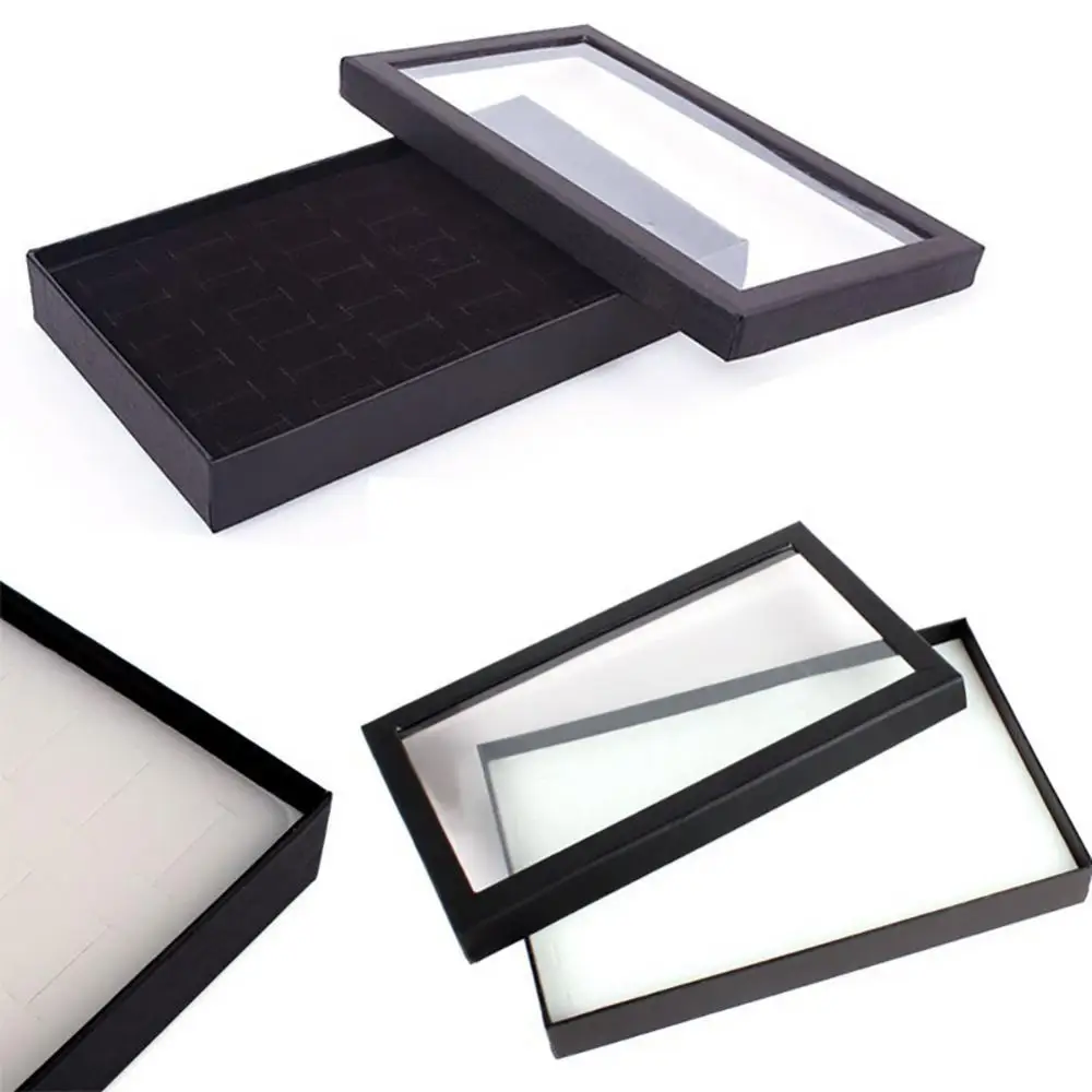 Caja de almacenamiento transparente, organizador de embalaje de joyería, soporte de exhibición de anillo, pendientes, 36 ranuras