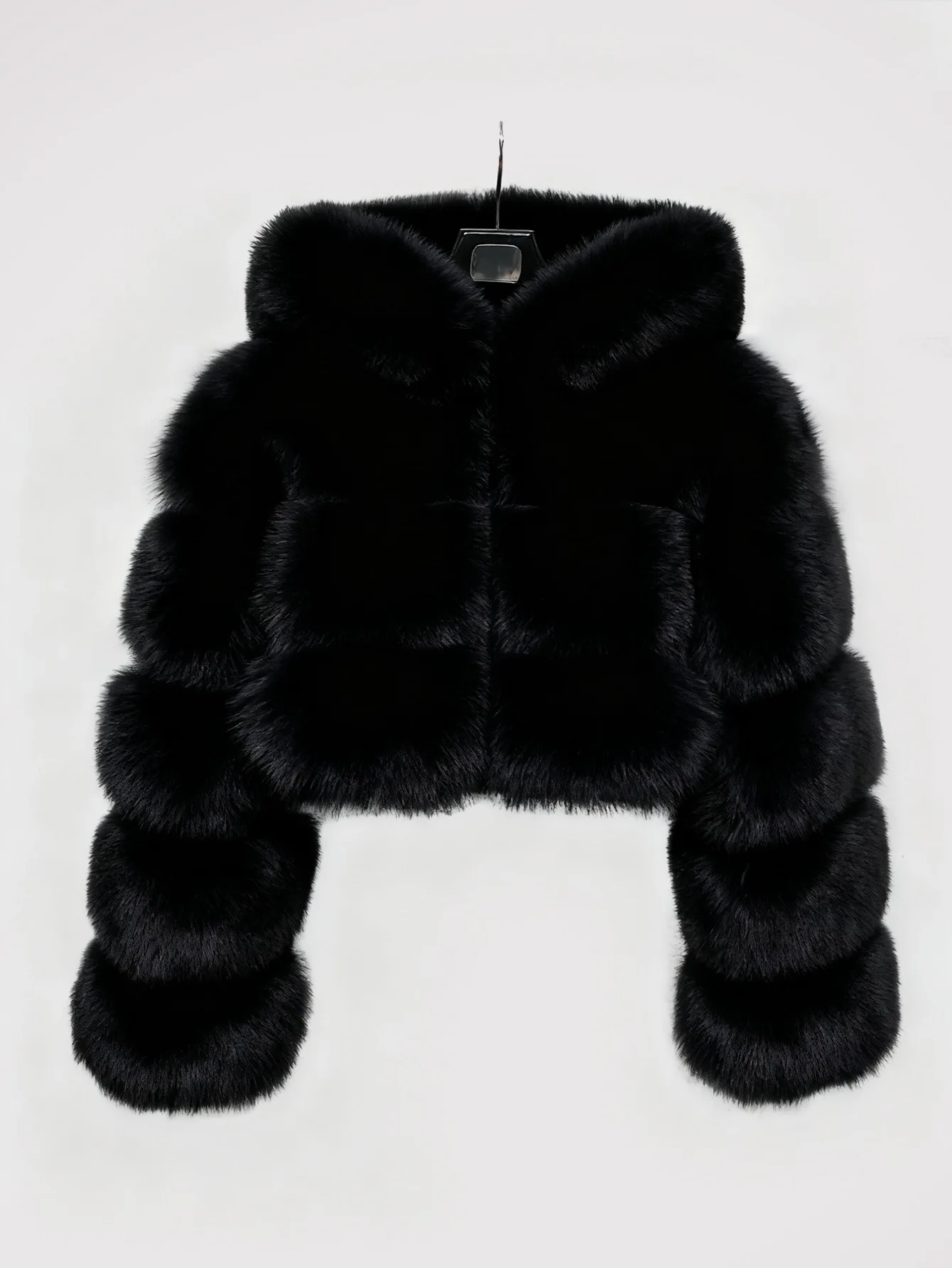 معاطف نسائية بقلنسوة من الفرو الصناعي سترات قصيرة متينة بطول صغير وأكمام طويلة بغرز مفتوحة مستقيمة مناسبة غير رسمية لخريف وشتاء 2025