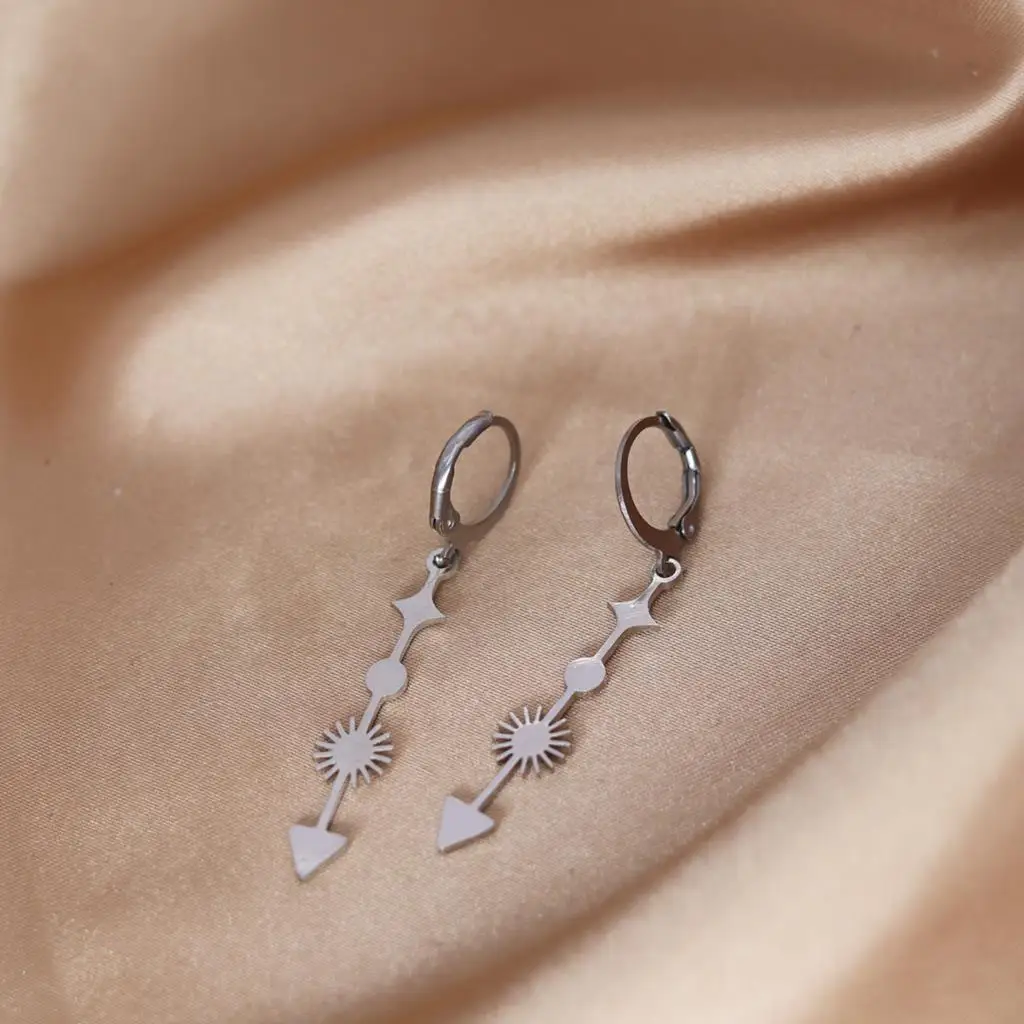 QIAMNI Fashion Punk Arrow Stainless Steel Hoop Earrings For Women Men Gothic Pop Hip Hop Sun Triangle Jewelry Statement Earring
