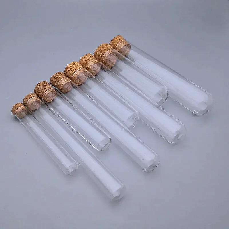 10pcs/lot Lab 15mm To 30mm Thicken Glass Test Tube with Cork Caps Round Bottom Sampling Vial Educational and School Supplies