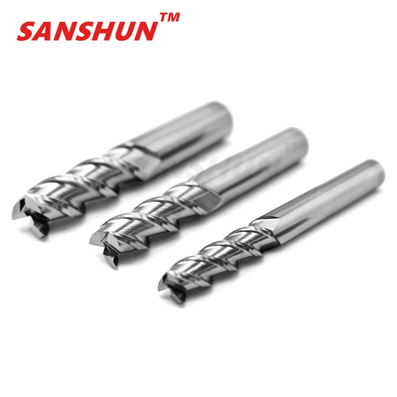 Fräsen Cutter Legierung Beschichtung Wolfram Stahl Werkzeug Durch Aluminium HRC50 Cnc Bearbeitungs 3 Klinge Schaftfräser Top SANSHUN Holz Fräsen