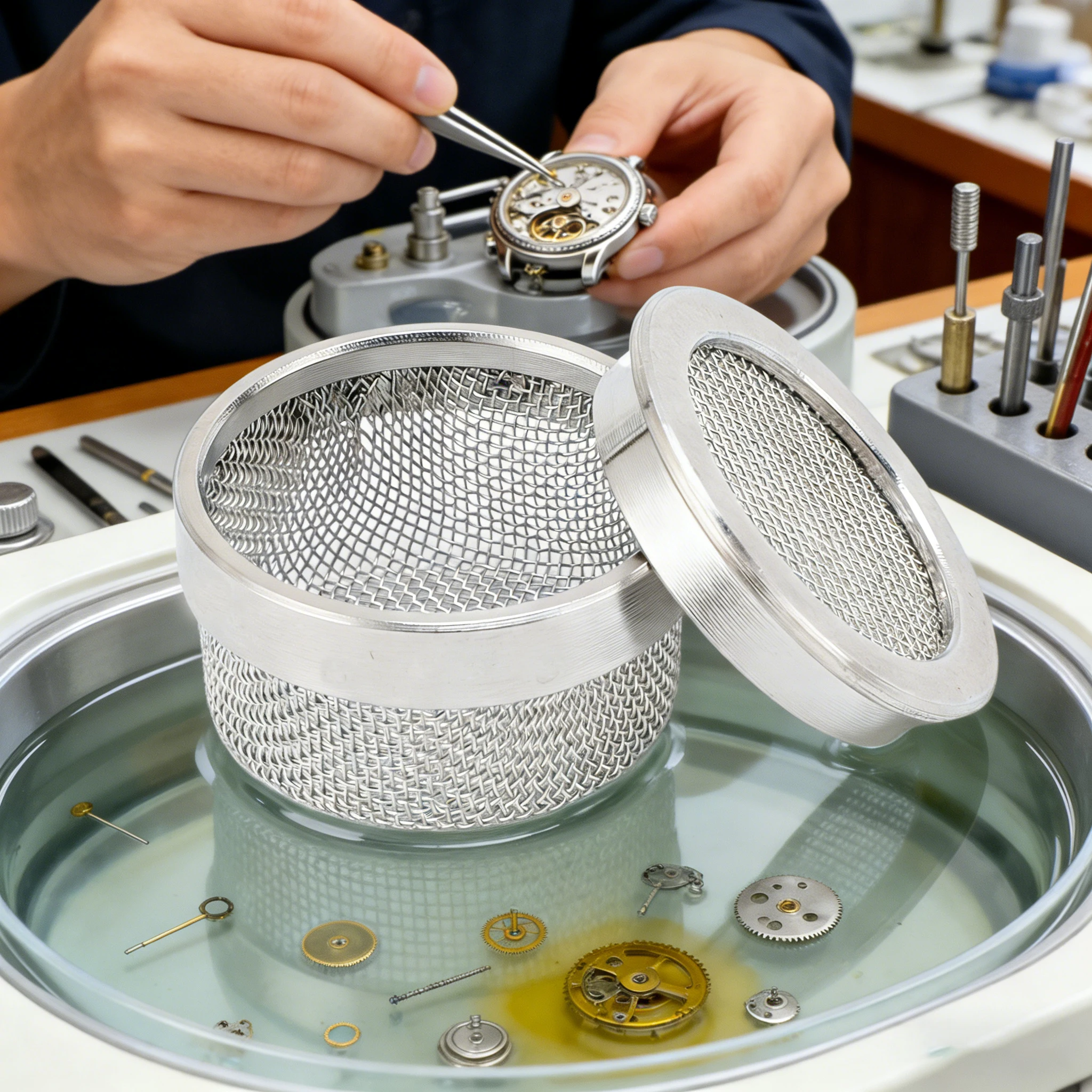 Watch Parts Cleaner Basket Stainless Steel Watch Repair Mesh Holder Basket Watch Repair Tool for Jewelry Tiny Components