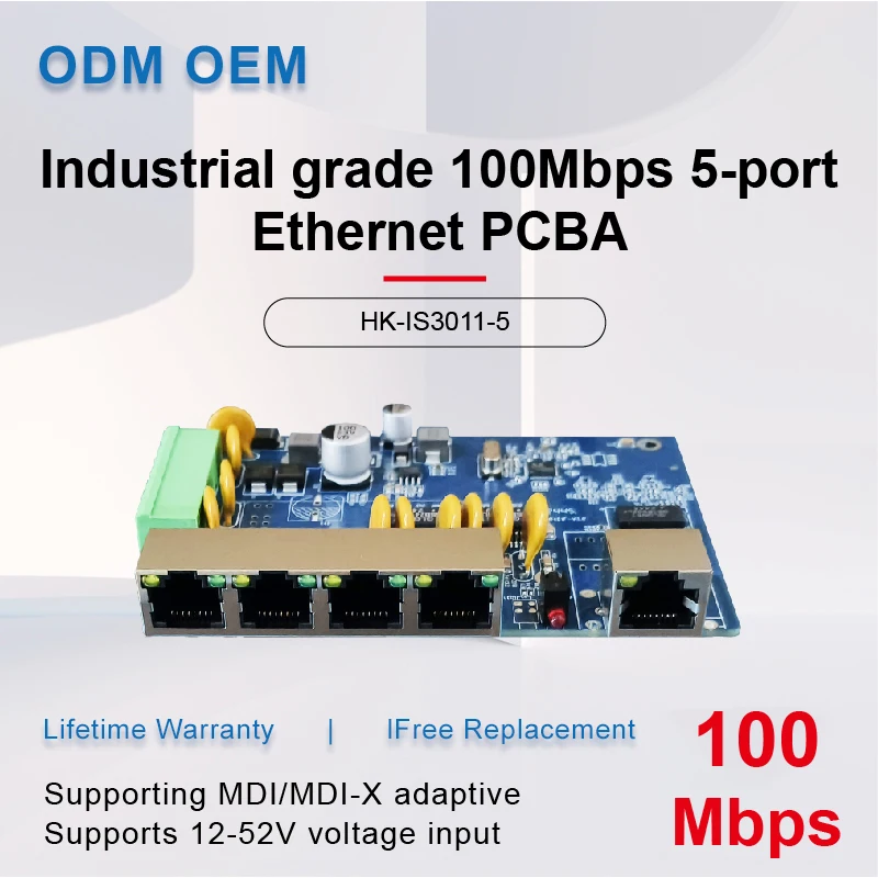 

Industrial grade 100Mbps 5-port Ethernet PCBA with 5*100Mbps RJ45 ports