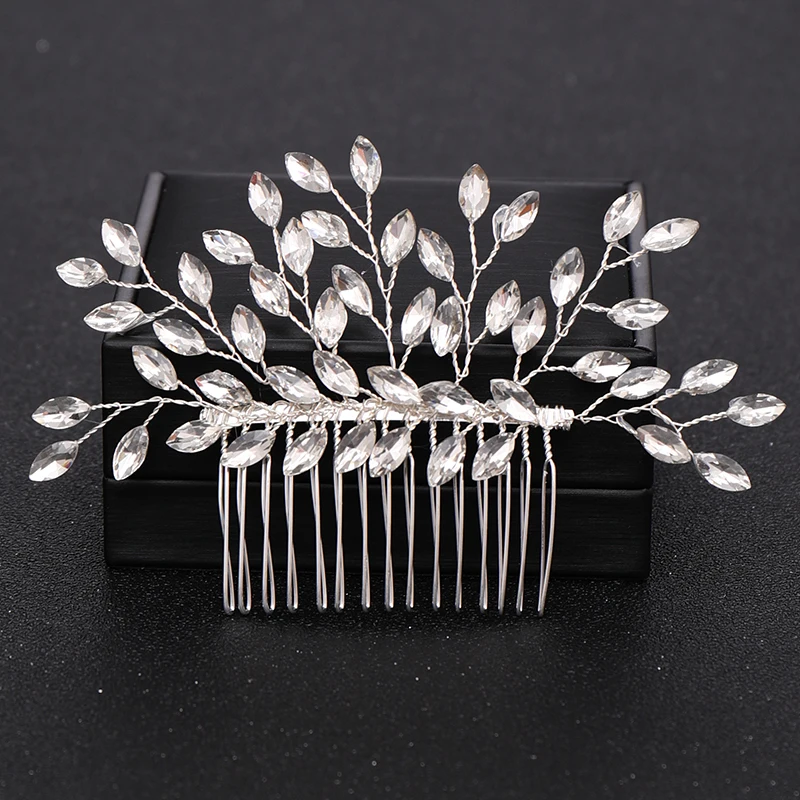 Silver Color Pearl Crystal Wedding Hair Combs Hair Accessories for Bridal Flower Headpiece Women Bride Hair ornaments Jewelry — zdjęcie 6