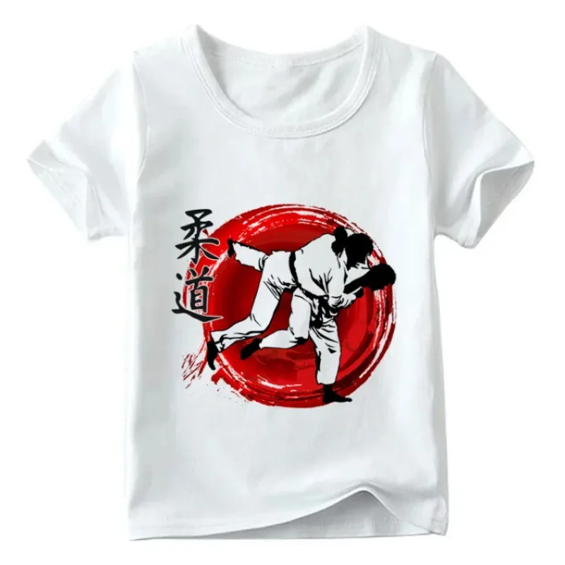 Funny  Print  Sumer Fashion Boys Girls O-Neck Short Slemeve T Shirts Casual Clothes Streetwear Tshirt Tops martial art  judo