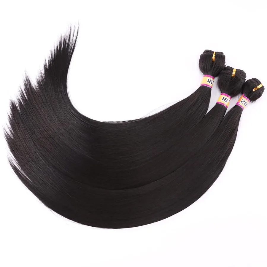 3 حزم شعر صناعي حريري مستقيم نسج ملحقات باللون البني الداكن لتسريحات الشعر ذات المظهر الطبيعي مثالية للارتداء اليومي