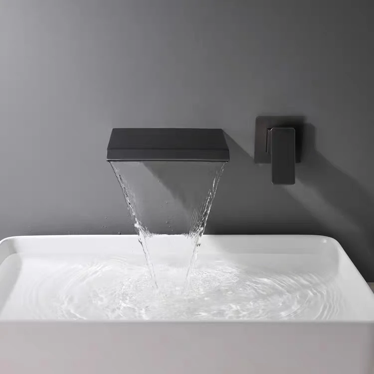 Wall-mounted washbasin faucet with cold and hot embedded platform  washbasin with waterfall and concealed