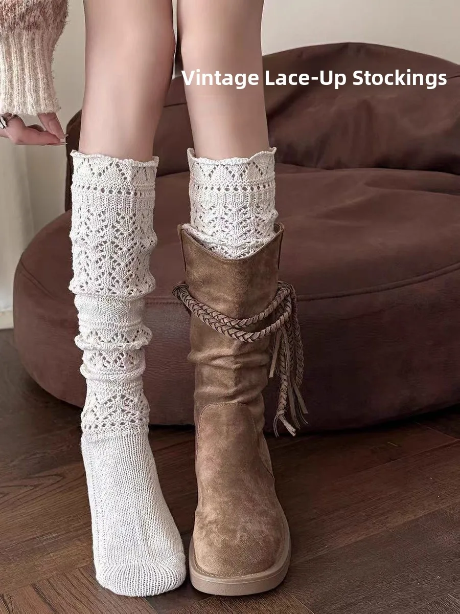 Retro Japanese Knitted Woolen Leg Socks Women's Internet Famous Spring Autumn White over Knee Boots Matching Long Tube Socks