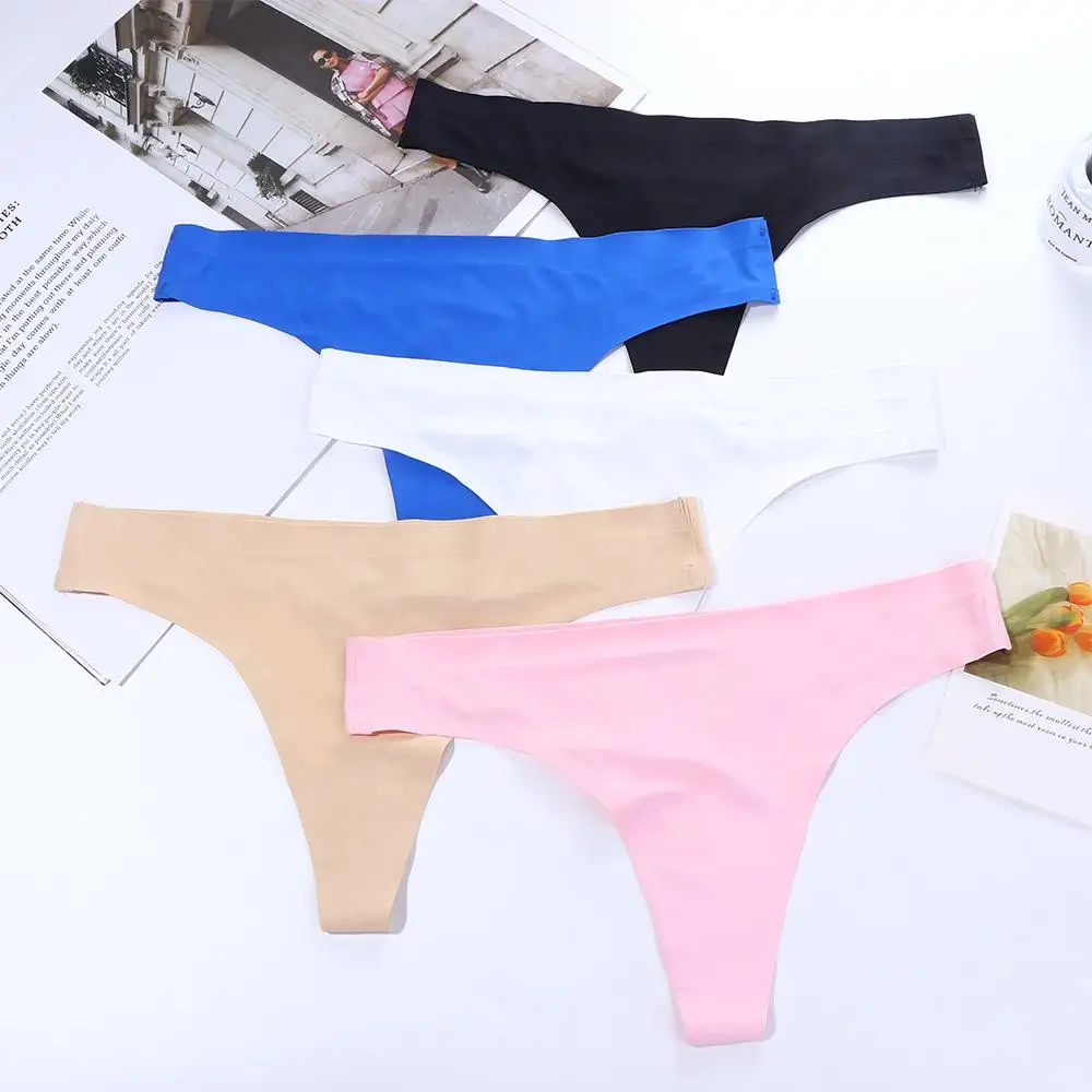 Sexy Korean Elastic Nylon Low-Waist Sweet Letter Seamless Briefs Ice Silk Panties Sports Thong Women Intimates