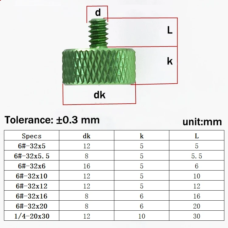 5pcs 6#-32 1/4-20 UNC/UNF Aluminum Alloy Knurled Thumb Screws Computer Cabinet Adjustment Screws Without Tools Hand Screws
