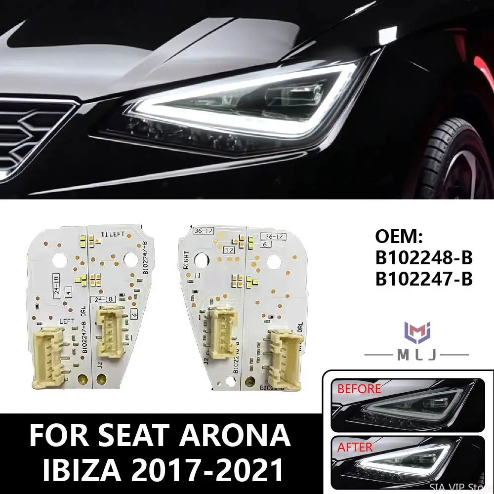 

Для Seat Arona Ibiza 2017-2021: Белые светодиодные ДХО с функцией поворотников (чипы B102247-B, B102248-B), фары, дневные ходовые огни, «ангельские глазки»
