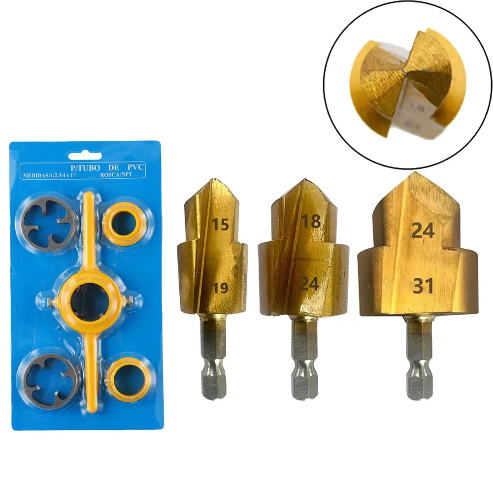 

Step Drill Bit and Thread Die Set for Thread Making Suitable for PVC and Plastic Pipes Smooth and Fast Installation