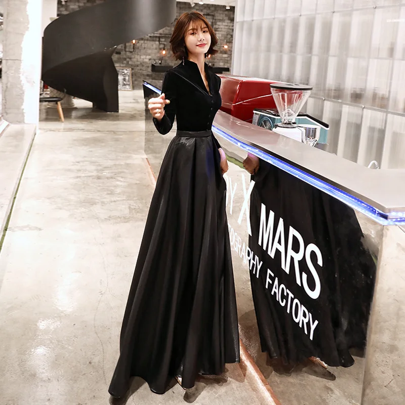 

Faionable Long Sve Evening Gown Queenly Presence Autumn Winter Bla Ball Dres for Women Annual Conference